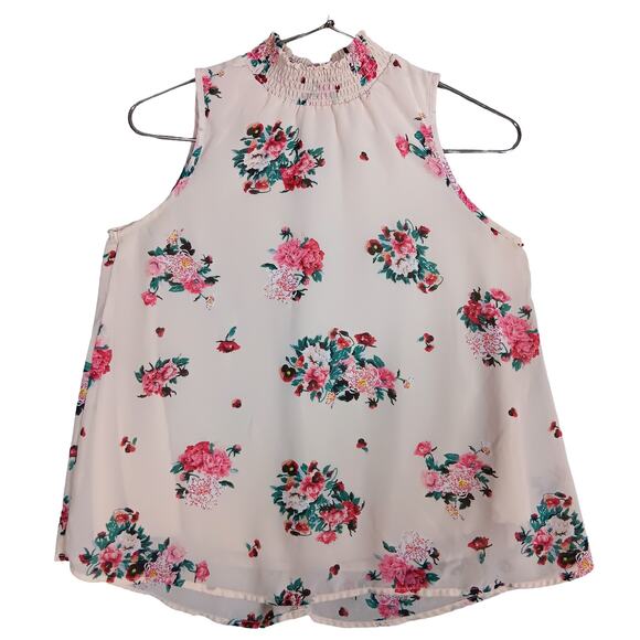 Midnight Sky Blouse Size Medium Floral High Neck Coquette Sleeveless Lined - Picture 1 of 8